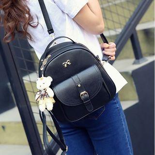Set: Faux Leather Bow Accent Backpack + Crossbody Bag + Cardholder