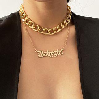 Alloy Lettering Layered Choker Necklace