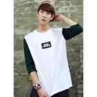Contrast 3/4-sleeve Lettering T-shirt