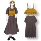 Short-sleeve A-line Midi Dress / Spaghetti Strap Ruffled Crop Top