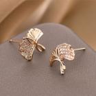 Rhinestone Leaf Stud Earring 1 Pair - Qr197 - Gold - One Size