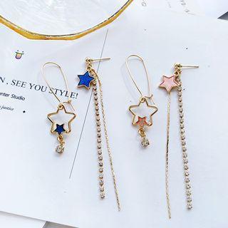 Non-matching Rhinestone Star Drop Earring / Clip-on Earring