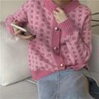 Crew Neck Plaid Cardigan Plaid - Pink - One Size