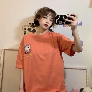 Elbow-sleeve Mouse Embroidery T-shirt