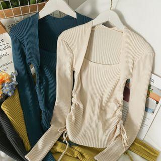 Drawstring-side Skinny Knit Top In 7 Colors