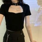 Choker Short-sleeve Cropped T-shirt Black - One Size