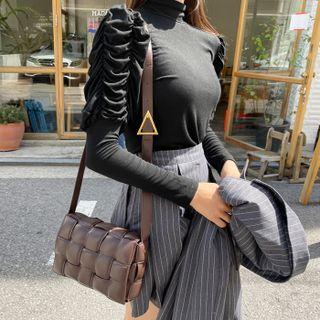 Shirred-sleeve Mock-neck Top