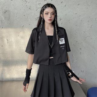 Elbow-sleeve Lettering Print Patch One-button Blazer