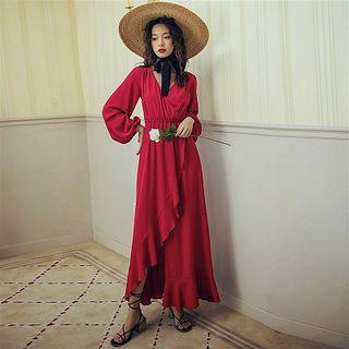 Long-sleeve Slit Maxi Sundress