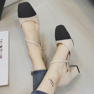 Chunky Heel Faux Leather Panel Sandals