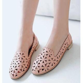 Cutout Scalloped-edge Faux-leather Flat Loafers