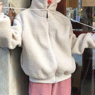 Faux Shearling Zip Hooded Jacket Almond - One Size