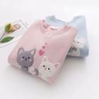 Cats Embroidered Round-neck Pullover