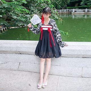 Set: Rabbit Print Long-sleeve Wrap Top + Strapless Dress + Sash