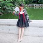 Set: Rabbit Print Long-sleeve Wrap Top + Strapless Dress + Sash