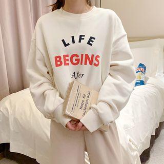 Brushed-fleece Lined Letter-printed Sweatshirt Ivory - One Size