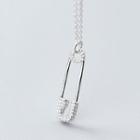 925 Sterling Silver Rhinestone Safety Pin Pendant Necklace Silver - One Size