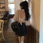 Bell-sleeve Bow Back Shirt / Plain Mini Skirt
