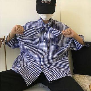 Couple Matching Elbow-sleeve Gingham Shirt