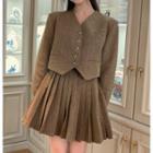 Plaid Cropped Blazer / Pleated Mini Skirt