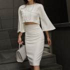 Set: 3/4-sleeve Cropped Top + Midi Fitted Skirt