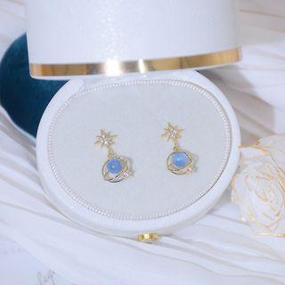 Rhinestone Planet Drop Earring 1 Pair - Gold & Blue - One Size