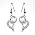 Rhinestone 925 Sterling Silver Heart Earring 1 Pair - 925 Silver - White - One Size