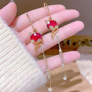 Fox Faux Crystal Fringed Earring 1 Pair - E0340 - Gold & Red - One Size