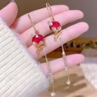 Fox Faux Crystal Fringed Earring 1 Pair - E0340 - Gold & Red - One Size