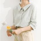 Checked Elbow-sleeve Blouse As Shown In Figure - One Size