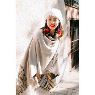 Reversible Fringed Shawl Light Gray - One Size