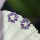 Faux Crystal Flower Earring 1 Pair - Purple - Silver Needle - One Size