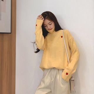 Heart Embroidery Turtleneck Knit Top