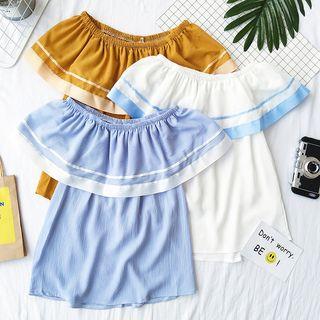 Color-block Off-shoulder Short-sleeve Top