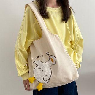 Duck Embroidered Tote Bag Beige - One Size
