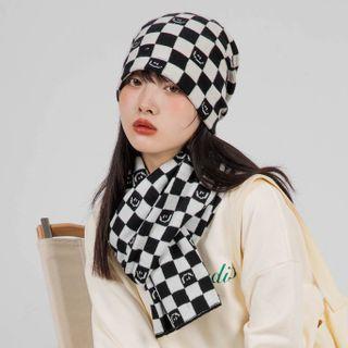 Smiley Checker Knit Slouchy Beanie