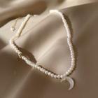 Moon Shell Freshwater Pearl Necklace Faux Pearl Necklace - Moon - White - One Size