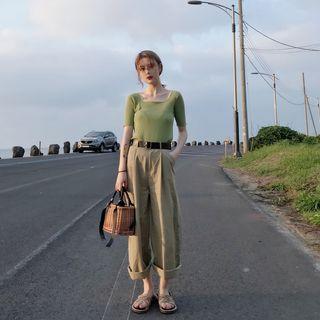 Short-sleeve Knit Top / Wide Leg Pants