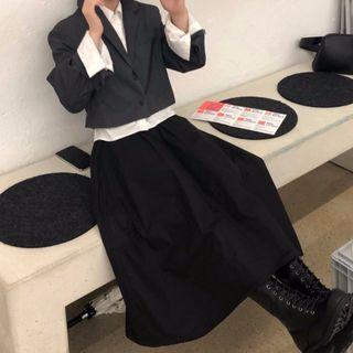 Long-sleeve Plain Shirt / Long-sleeve Plain Cropped Blazer / High-waist Plain Long Skirt