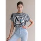 Horse-print Stripe-panel T-shirt Black - One Size