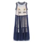 Set: Embroidered Sleeveless Mesh A-line Dress + Spaghetti Strap Dress