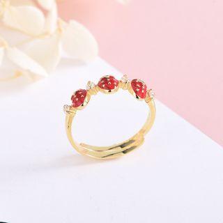 925 Sterling Silver Rhinestone Glaze Strawberry Open Ring Rs462 - Gold - One Size