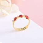 925 Sterling Silver Rhinestone Glaze Strawberry Open Ring Rs462 - Gold - One Size
