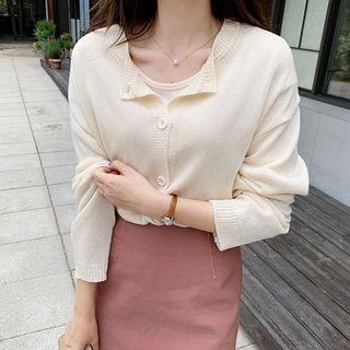Round-neck Loose-fit Cardigan Ivory - One Size