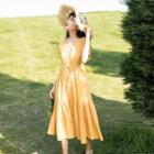 Short-sleeve Lace Trim Midi A-line Dress