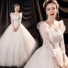 3/4-sleeve Lace Panel Wedding Gown