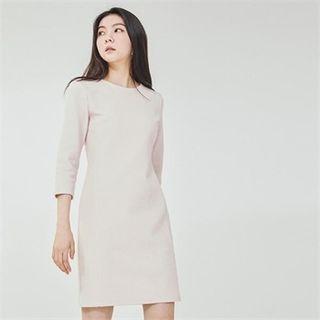 Cropped-sleeve Plain Sheath Dress