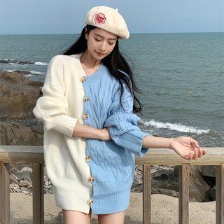 Two-tone Panel Cardigan Blue & Pale Almond - One Size