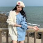 Two-tone Panel Cardigan Blue & Pale Almond - One Size