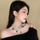 Rhinestone Drop Choker Silver - One Size
